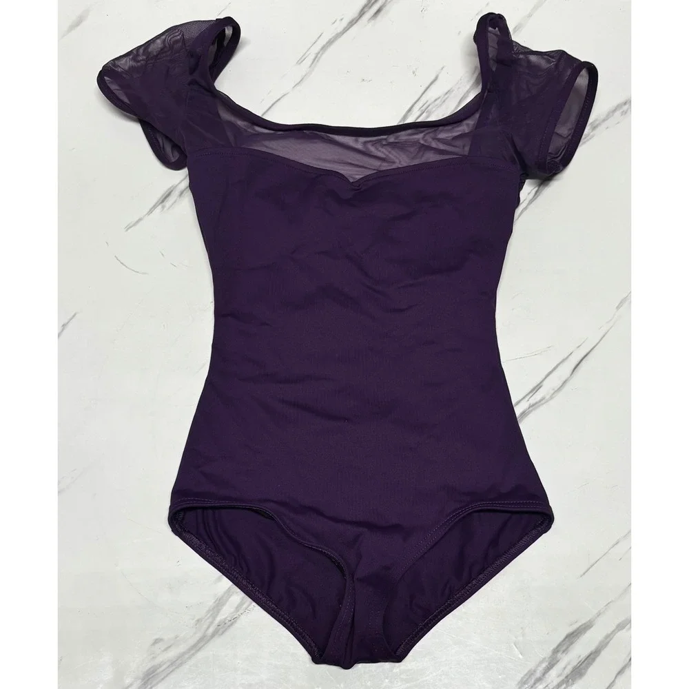 Capezio Leotard Kids XS Purple Dance Mesh Flutter Sleeve Sweetheart Dance